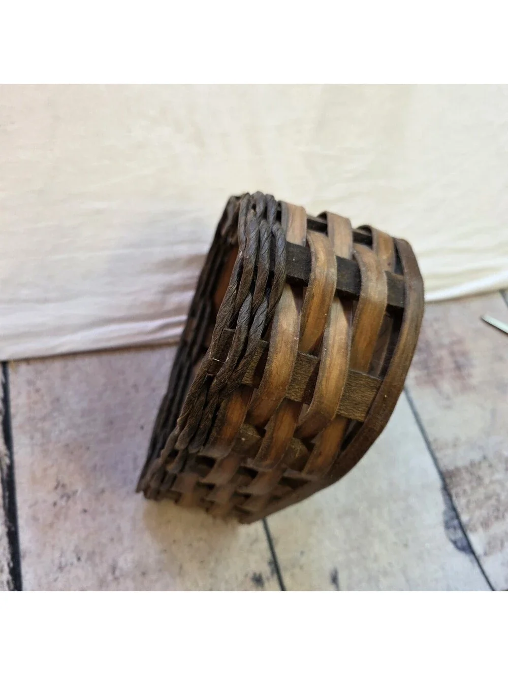 Handmade Heart Shaped Woven Wood Basket Primitive Farmhouse Rustic Decor Tray
